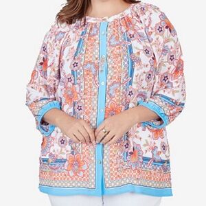 Ruby Rd. Button Front Floral Printed Crepe Georgette